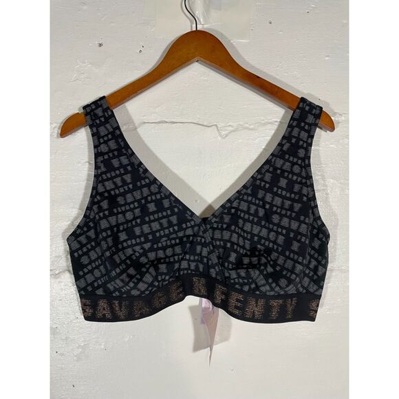 NWT Savage X Fenty Bralette 3X Black Grey Logo Band Wireless Plus Size Lingerie - Picture 2 of 10